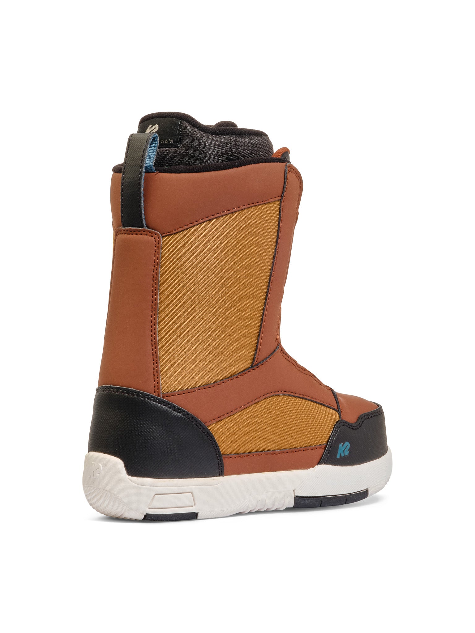 K2 YOU+H snowboard boot, 2025 model, features a brown and black color scheme with a distinctive design.
