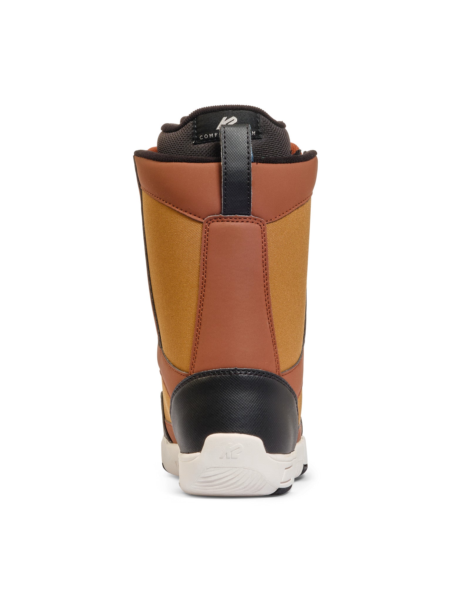 K2 YOU+H snowboard boot, black and orange design with a white sole.