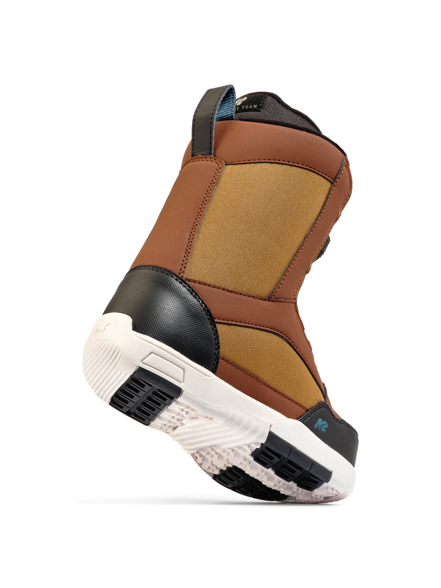 K2 YOU+H snowboard boot, brown and black colorway, features a textured sole and distinctive design.