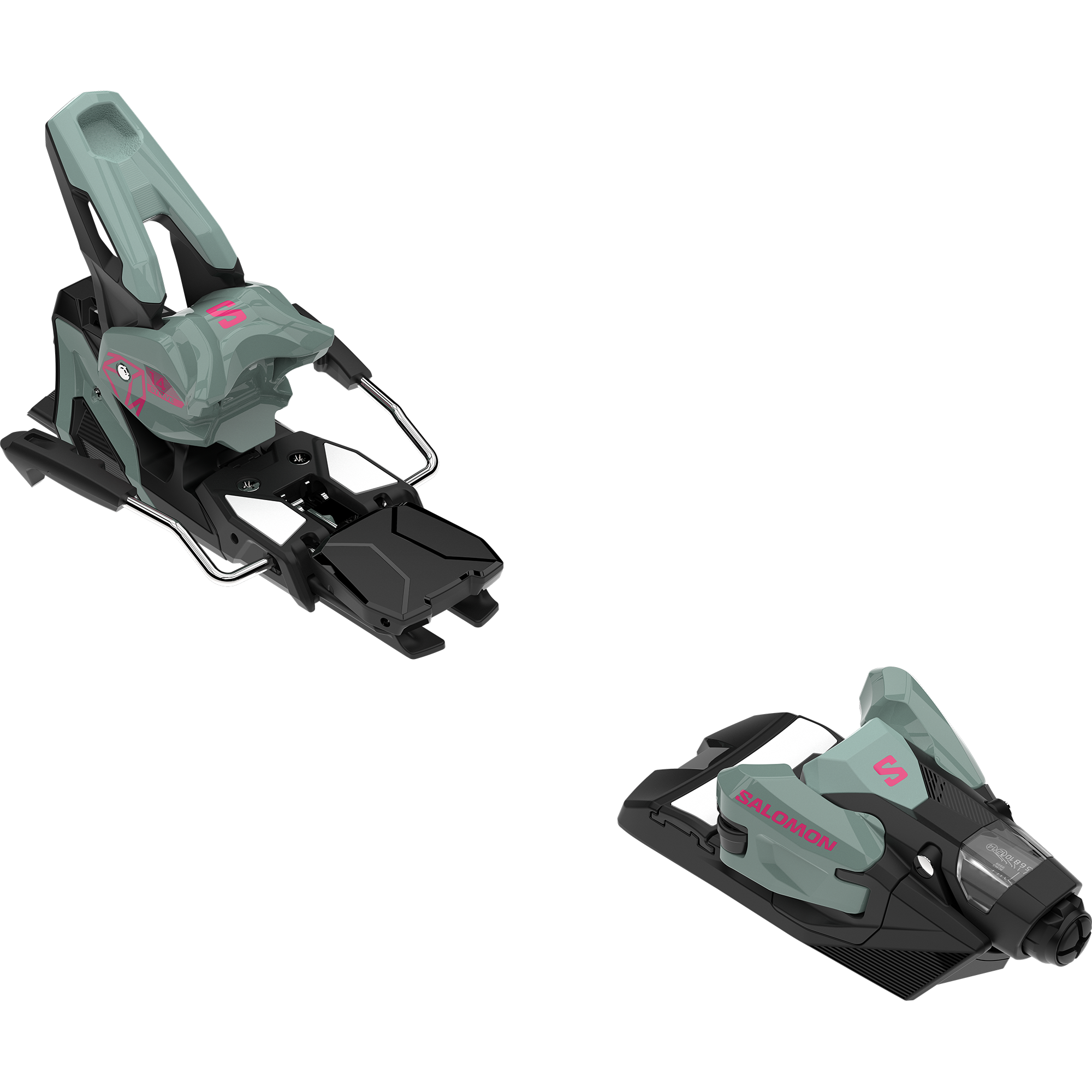 Salomon Strive 14 Grip Walk Bindings - Black bindings with pink lettering and a white logo on top of the left binding.