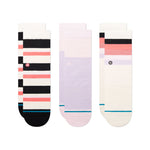 Stance Kid's Bounce Back Casual Crew Sock 3-Pack 2024 - A pack of three casual crew socks in various colors, featuring a repeating pattern of stripes and dots.