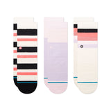 Stance Kid's Bounce Back Casual Crew Sock 3-Pack 2024 - A pack of three casual crew socks in various colors, featuring a repeating pattern of stripes and dots.