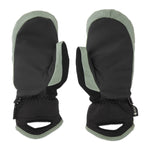Volcom Women's Peep GORE-TEX Mitt - A black mitt with a light green trim and thumb strap, featuring a small white logo on the wrist strap.