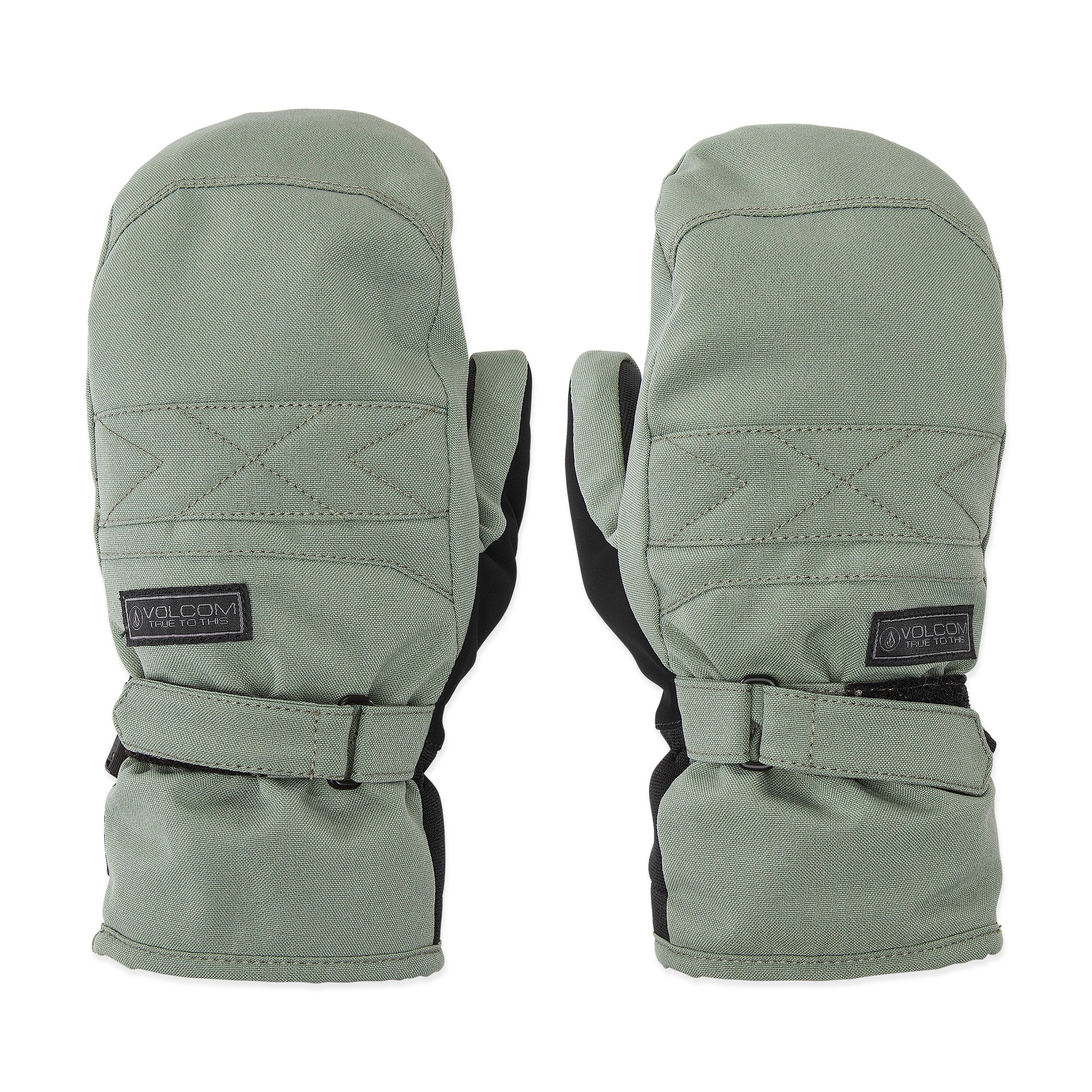 Volcom Women's Peep GORE-TEX Mitt - A pair of mittens with a quilted pattern on the back and black straps around the wrists.