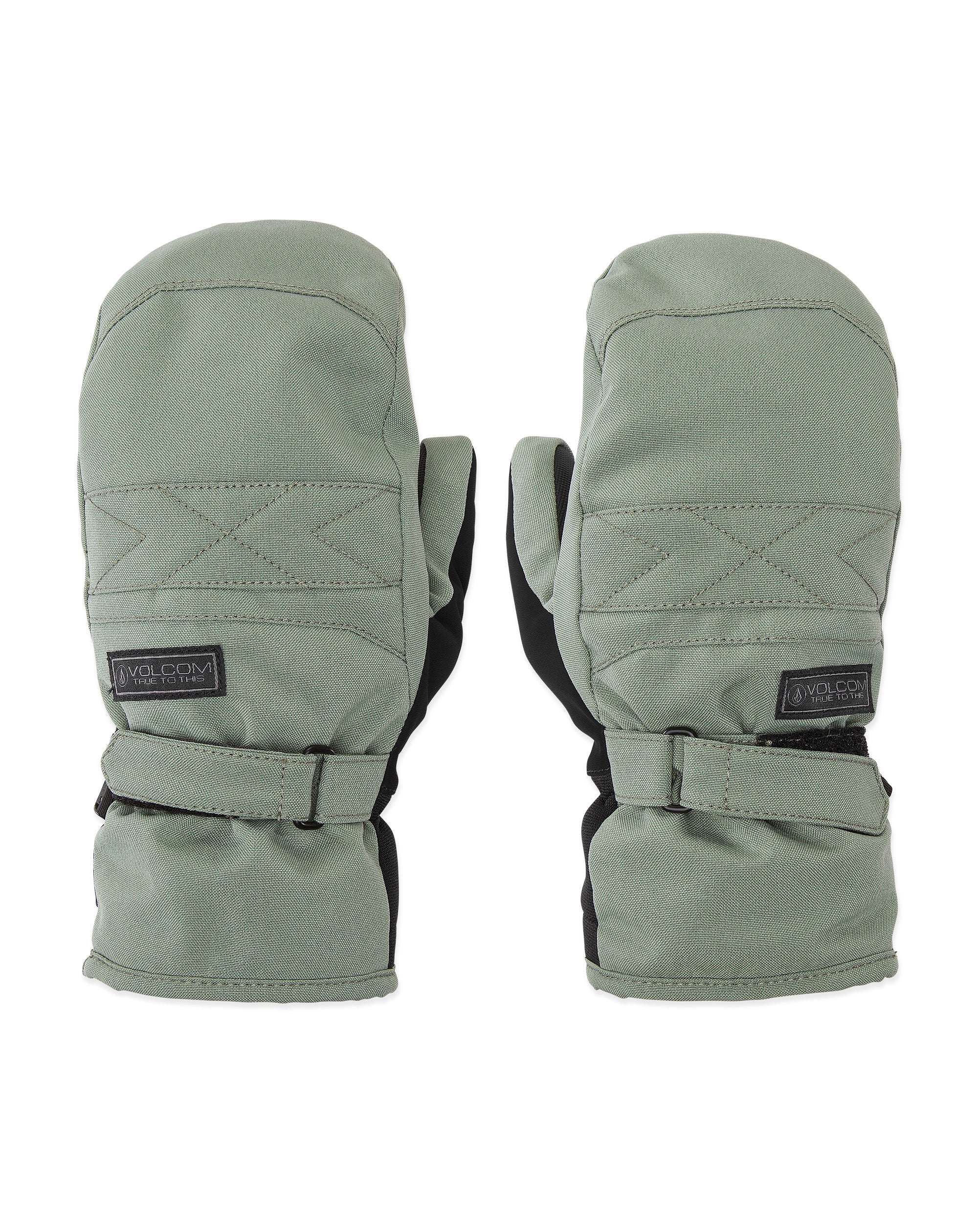 Volcom Women's Peep GORE-TEX Mitt - A pair of mittens with a quilted pattern on the back and black straps around the wrists.