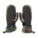 Volcom Women's V. Snow Over Mitt - A pair of black mittens with a leopard print trim and a Velcro strap closure.