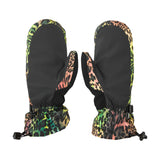 Volcom Women's V. Snow Over Mitt - A pair of black mittens with a leopard print trim and a Velcro strap closure.