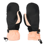 Volcom Women's V. Snow Over Mitt - A pair of black mittens with peach-colored accents and a drawstring at the wrist.