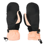 Volcom Women's V. Snow Over Mitt - A pair of black mittens with peach-colored accents and a drawstring at the wrist.