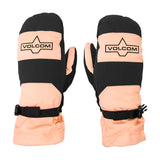 Volcom Women's V. Snow Over Mitt - A pair of mittens with a peach-colored palm and black back, featuring a star logo on the top of each mitten.