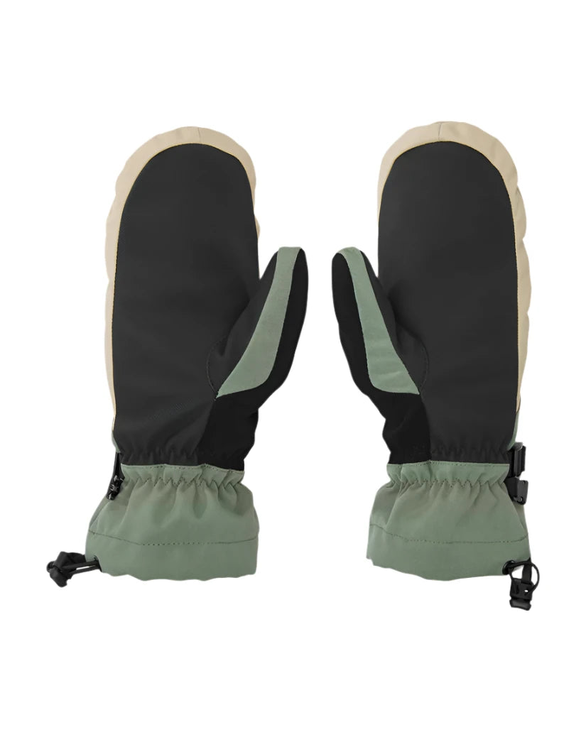 Volcom Women's V. Snow Over Mitt 2025 - Black mittens with a white trim and gray accents on the wrist strap.