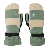 Volcom Women's V. Snow Over Mitt - A pair of mittens with a green and cream-colored design, featuring a strap at the wrist for closure.