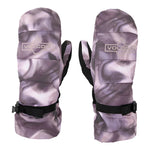 Volcom Women's V. Snow Over Mitt - A pair of mittens with a marbled purple and white pattern, featuring black straps at the wrists.