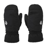 Volcom Women's Peep GORE-TEX Mitt - A black mitt with a white logo on the back of one hand, featuring a textured pattern and a strap closure at the wrist.