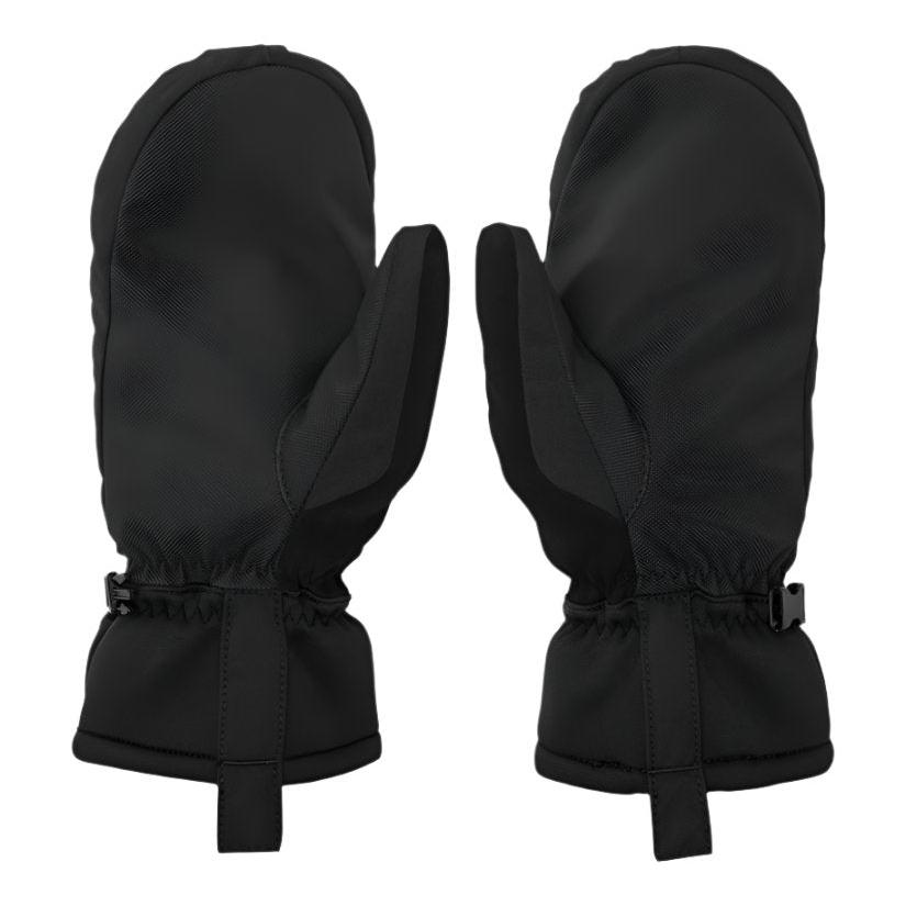 Volcom Women's Upland Mitt - A pair of black mittens with a textured pattern on the palm and thumb, featuring a Velcro strap closure at the wrist.