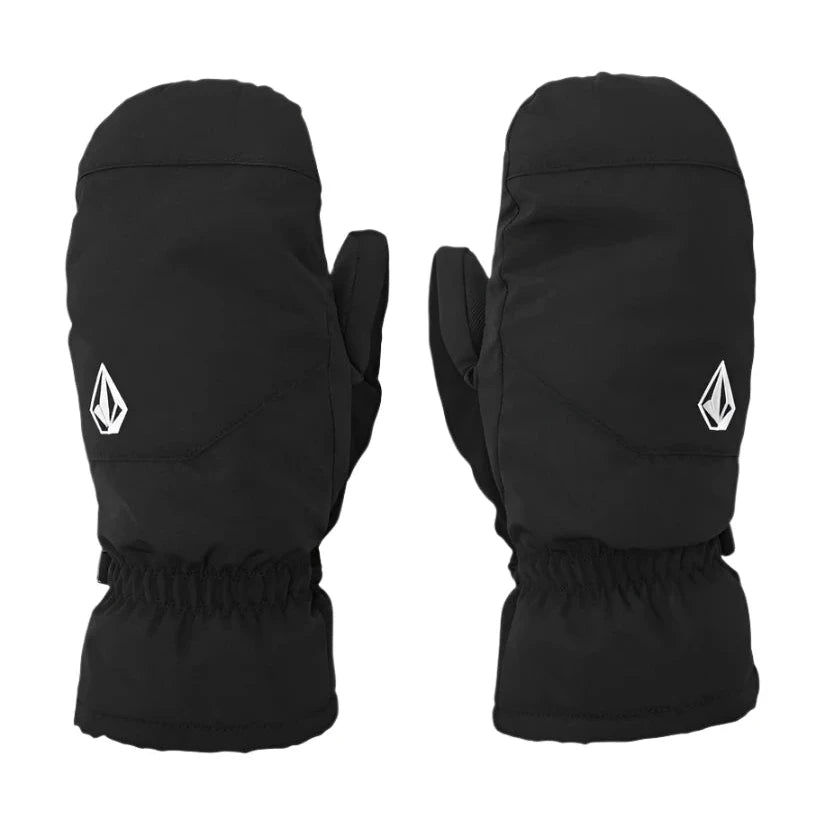 Volcom Women's Upland Mitt - A pair of black mittens with a white logo on each side, featuring a geometric design and a textured fabric.