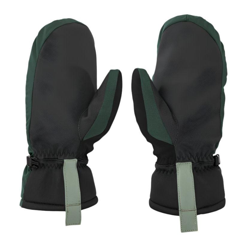 Volcom Women's Upland Mitt - A pair of black mittens with a green stripe on the wrist strap and thumb.