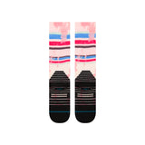 Stance Junior's Brong Snow Sock 2025 - A pair of pink snow socks with a blue and green stripe pattern on top.