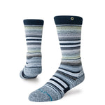 Stance Junior's Curren Snow Sock 2025 - White snow socks with black stripes and a small circular logo on top.