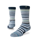Stance Junior's Curren Snow Sock 2025 - White snow socks with black stripes and a small circular logo on top.