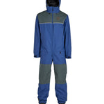 Airblaster Kook Shell Suit 2025 - A blue snowsuit with a black logo on the chest and white trim around the shoulders.