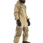 Airblaster Kook Shell Suit 2025 - A tan-colored snowsuit with a black zipper and logo on the chest.