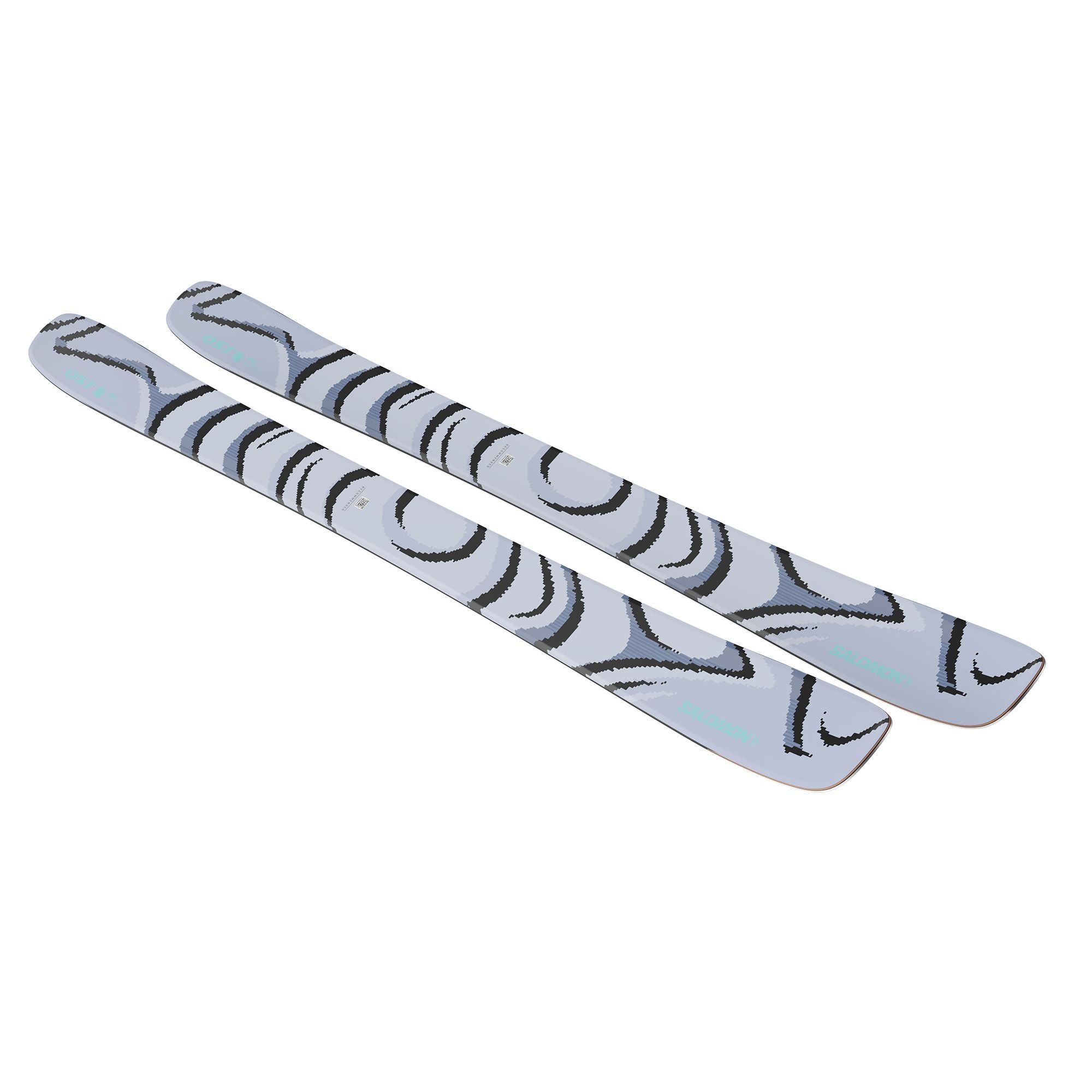 Salomon QST 100 Skis 2026 - A pair of skis with a light gray base and black stripes in a wavy pattern.