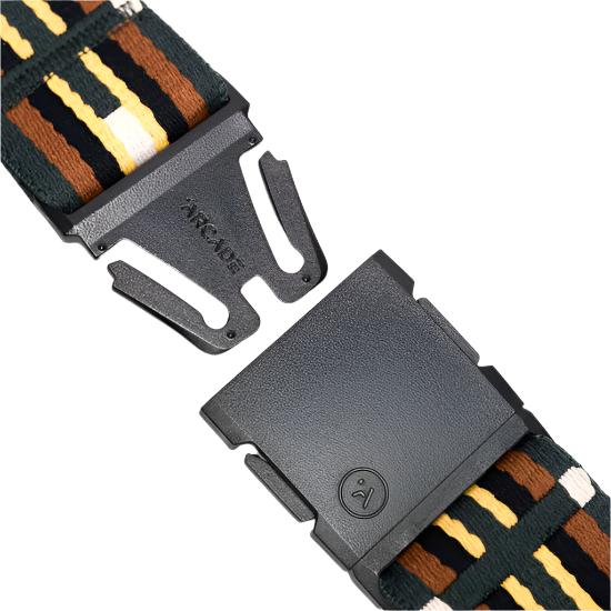 Arcade Vernan Kee Keyah Belt 2025 - A black belt with a repeating pattern of brown, white, and yellow stripes.