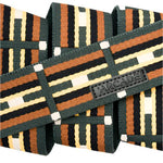 Arcade Vernan Kee Keyah Belt 2025 - A black belt with a repeating pattern of tan, white, and dark green stripes.