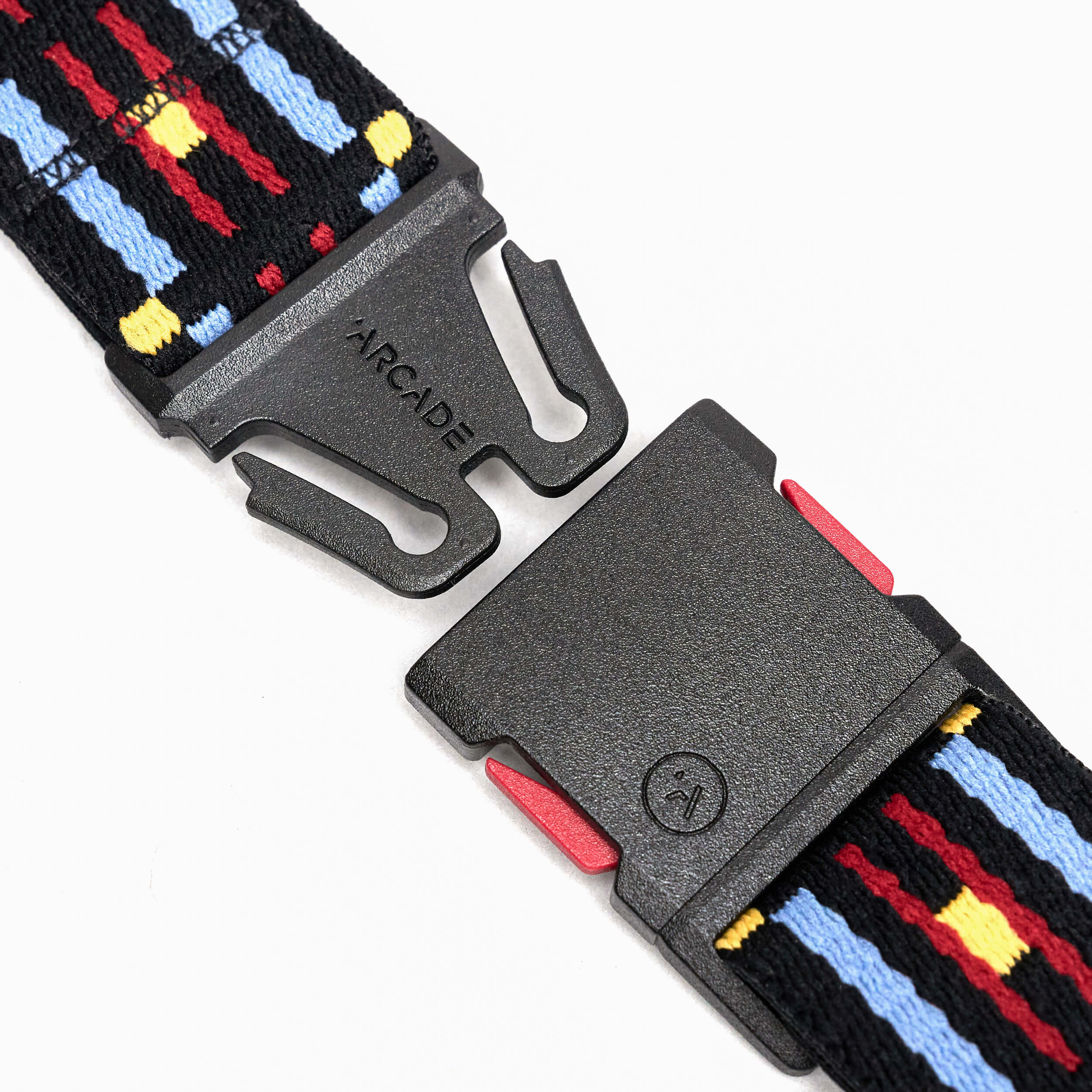 Arcade Vernon Kee Keyah Slim Belt 2025 - Black belt with red, blue, and yellow accents.