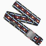 Arcade Vernon Kee Keyah Slim Belt 2025 - Black belt with red, yellow, and blue stripes on a black background.