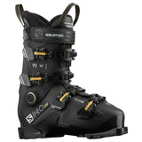 Salomon Women's S Pro HV 90 Ski Boots 2022 - Black ski boots with white lettering and yellow buckles.