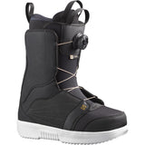Salomon Women's Pearl BOA Snowboard Boots - Black snowboard boots with a textured pattern on the toe and heel areas, featuring a black BOA dial on the side.