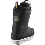 Salomon Women's Pearl BOA Snowboard Boots - A pair of black snowboard boots with gold lettering and a white sole.