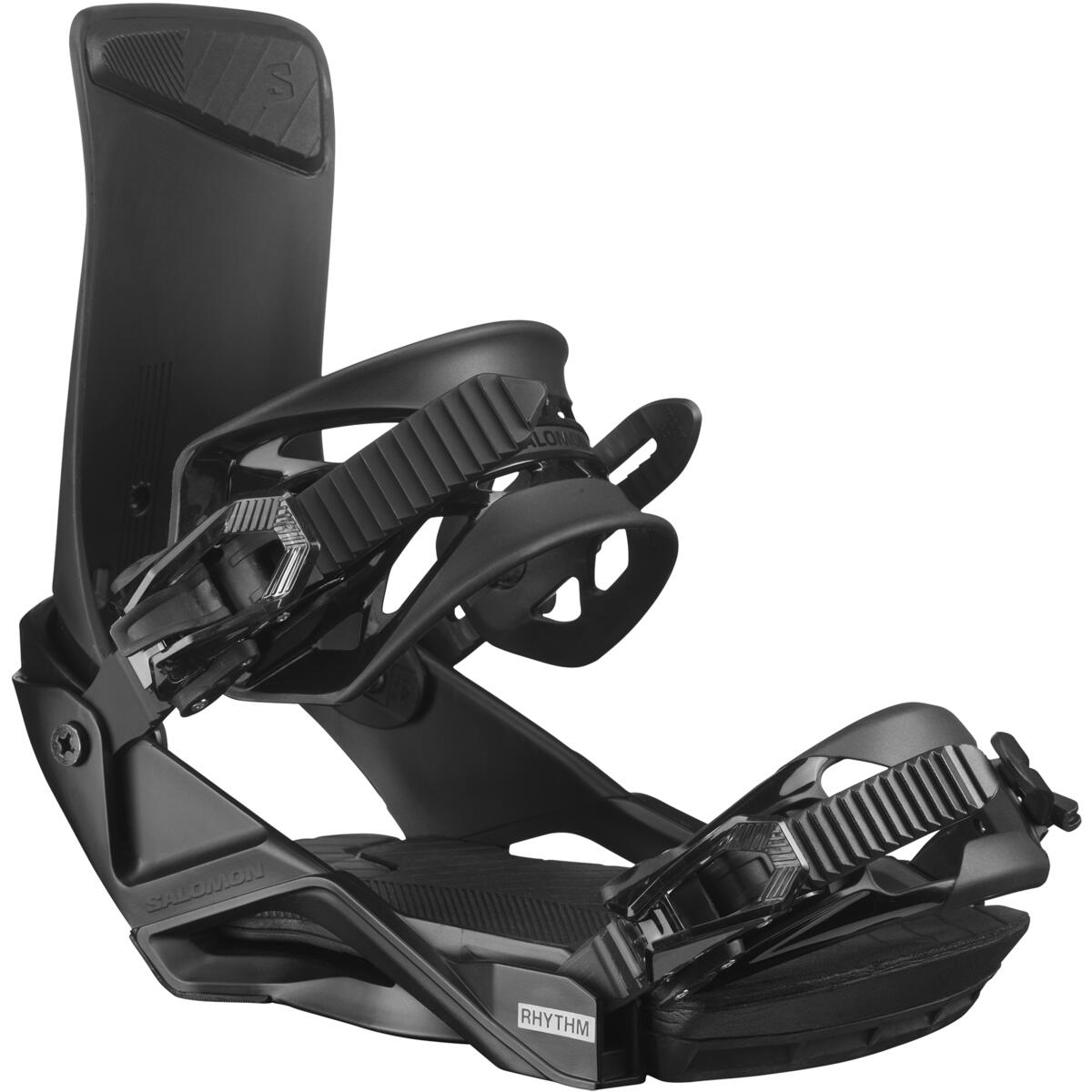 Salomon Rhythm Snowboard Bindings 2025 - Black bindings with a textured strap and silver buckles.