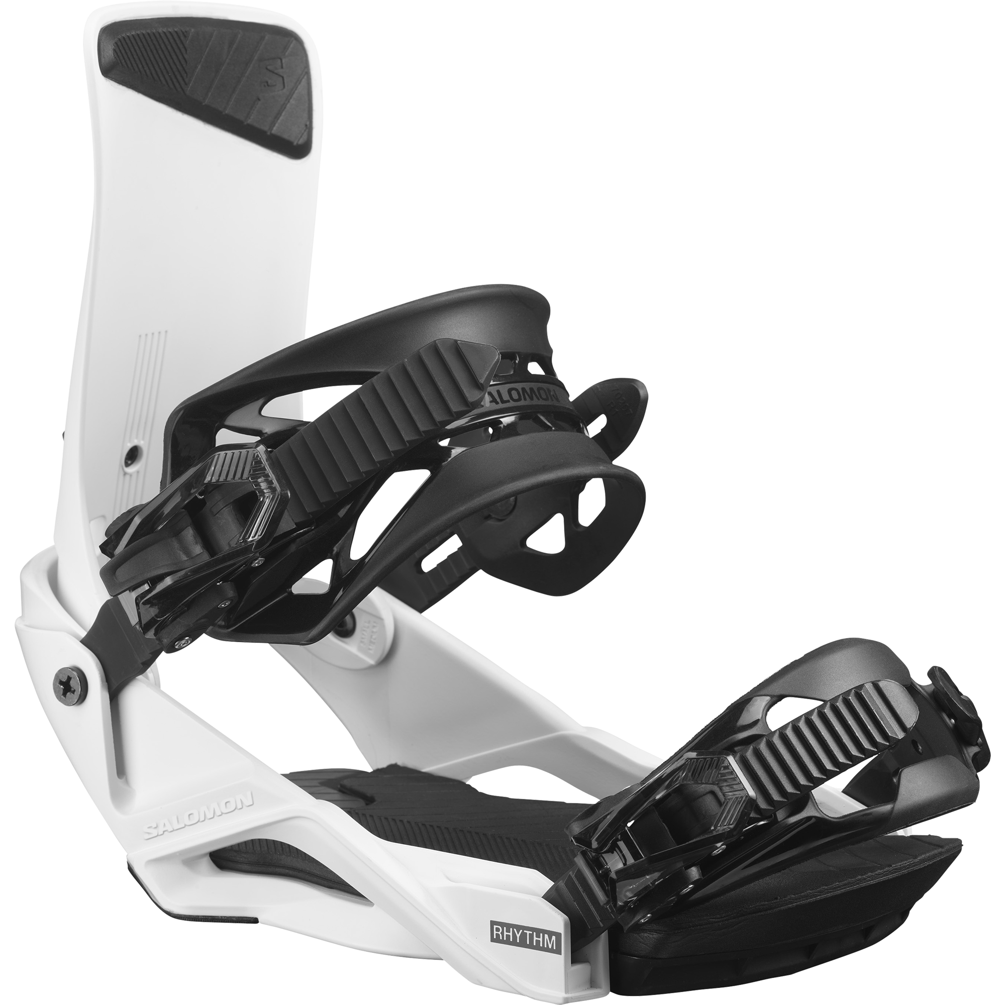 Salomon Rhythm Snowboard Bindings - White bindings with black buckles and straps.