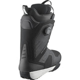 Salomon Men's Dialogue Dual BOA Snowboard Boots - Black snowboard boots with a textured pattern on the toe and heel areas, featuring a BOA dial on the side.