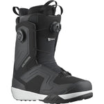 Salomon Men's Dialogue Dual BOA Snowboard Boots 2025 - Black snowboard boots with a textured rubber toe cap and white soles.