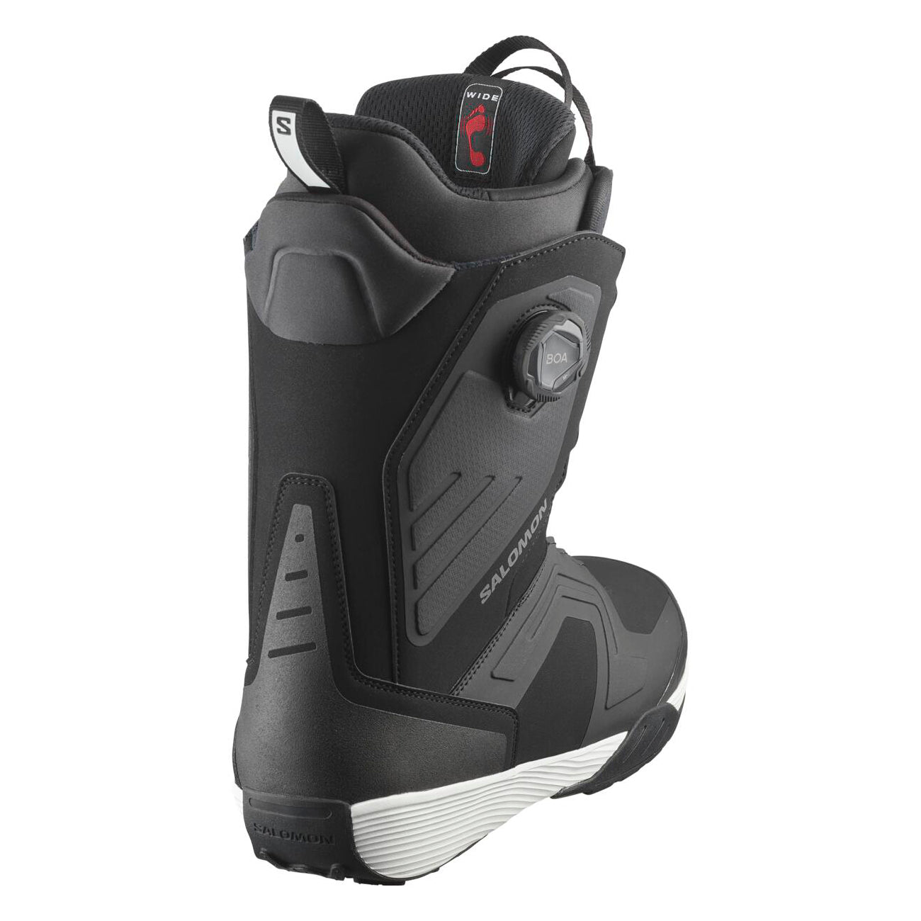 Salomon Men's Dialogue Dual BOA Wide Snowboard Boots - Black snowboard boots with a textured rubber toe cap and silver BOA dials on each side.