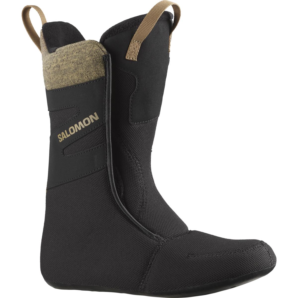 Salomon Women's Kiana Dual BOA Snowboard Boots 2025 - Black snowboard boots with a textured pattern on the upper material and tan-colored laces.