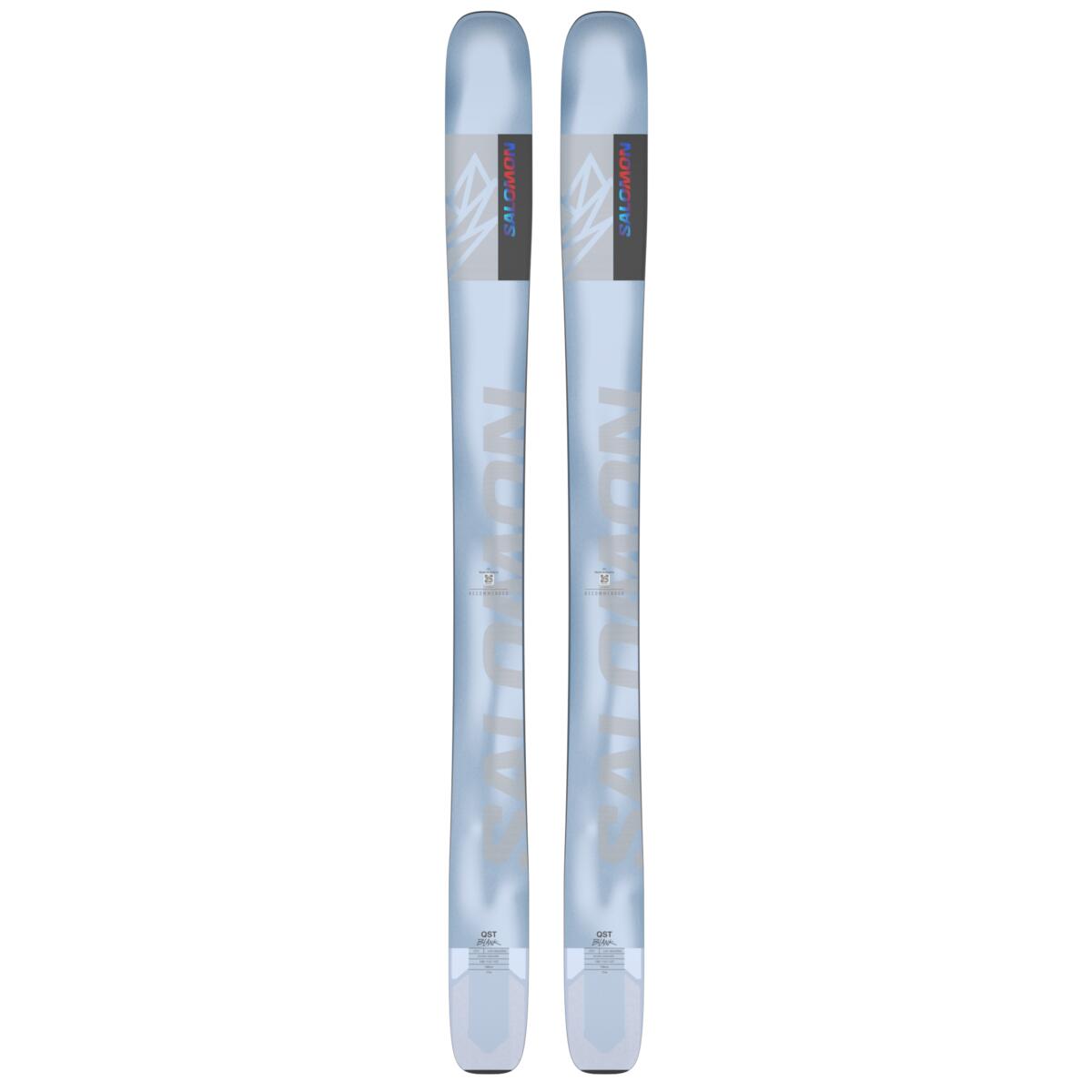 Salomon QST Blank Skis 2025 - White skis with gray and blue lettering on top.