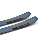 Salomon QST 92 Skis 2025 - A pair of skis with a gray base and blue accents, featuring the brand's logo in blue and orange.