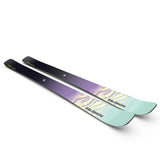 Salomon Women's Stance 88 Skis 2025 - A pair of skis with a purple and yellow patterned graphic on the top sheet, featuring a mountain range design.
