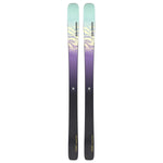 Salomon Women's Stance 88 Skis 2025 - A pair of skis with a purple and yellow graphic design on top, featuring wavy lines and abstract shapes.