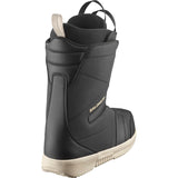 Salomon Men's Faction BOA Snowboard Boots 2025 - A pair of black snowboard boots with a white sole and laces, featuring a textured pattern on the side.