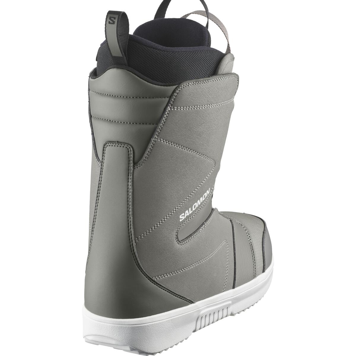 Salomon Men's Faction BOA Snowboard Boots 2025 - A pair of gray snowboard boots with a black strap and white soles.