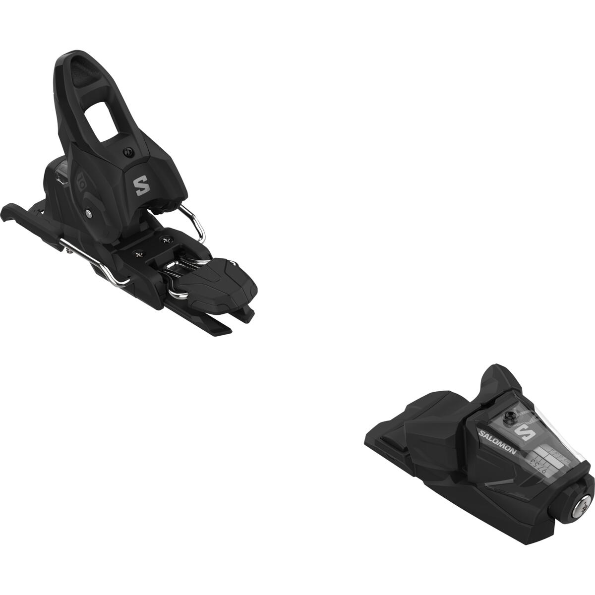 Salomon Stage 10 GW Ski Bindings 2025 - Black ski bindings with silver hardware and a white "S" logo on the top plate.