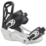 Salomon Youth GoodTime Snowboard Binding - A black snowboard binding with white accents and a smiley face logo on the front.