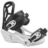 Salomon Youth GoodTime Snowboard Binding - A black snowboard binding with white accents and a smiley face logo on the front.