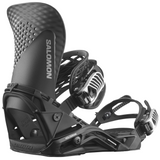 Salomon Hologram Snowboard Bindings 2026 - Black bindings with silver buckles and a textured strap.